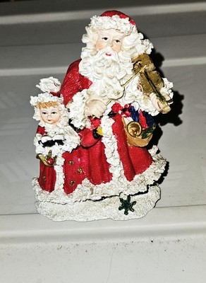 Figurine of Santa Playing Violin with Girl Singing 5 in. height