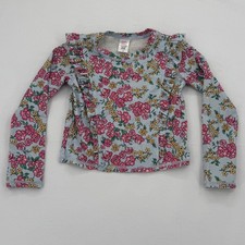 RuffleButts Girls Blue Floral Ruffle Long Sleeve Rash Guard Size 6 Swim Sun Top