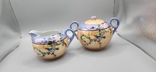 Antique Japanese Lusterware Sugar bowl w lid and matching Creamer Set