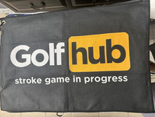 Golf Hub single sided microfiber golf towel with carabiner.