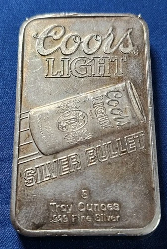 A VINTAGE COORS LIGHT 5 oz SILVER BULLET SILVER SUNSHINE MINING ART BAR