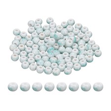 100Pcs 6mm Round Ceramic Porcelain Beads, Sky Blue White