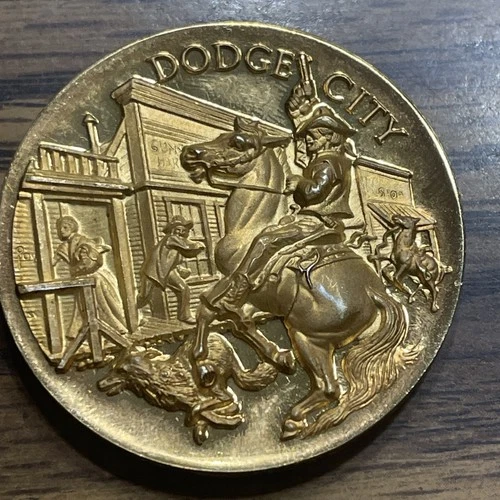 1972 DODGE CITY Gun Fight Longines Gold EP Wild West 35g .925 Silver round 24k