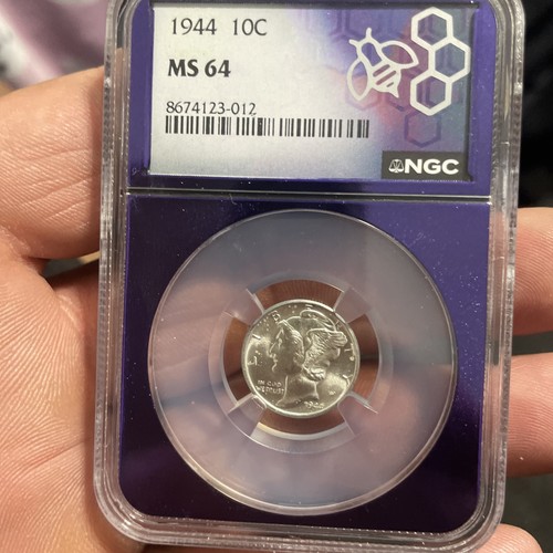 1944 P NGC MS64 Mercury Dime 10c Silver US 1944-P MS-64 TraderBea Blast White