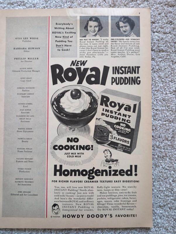 Vintage Advertising 1950s Magazine-royal Pudding Kitchen Art 