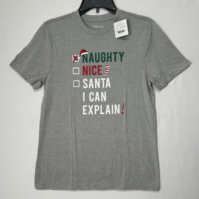 Santa I Can Explain T-Shirt S Unisex Tee Naughty Nice Graphic Gray Christmas
