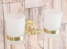 Gold Color Brass Wall Mount Bathroom Toothbrush Holders Double Glass Cups Zba317