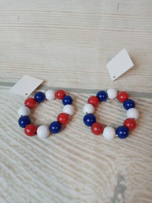 New! Set of 2 July 4th Napkin Rings Table Decor America USA Wood Beads Patriotic