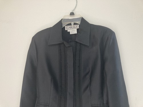 CARLISLE BLACK SILK BLEND FRONT HIDDEN BUTTON ELEGANT QUALITY BLAZER JACKET 6 - Picture 12 of 14