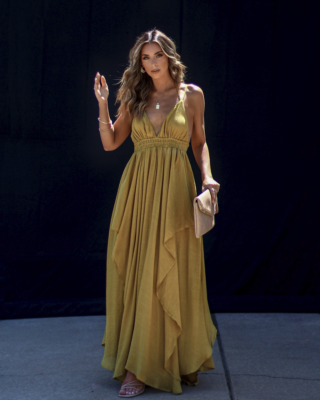 vici bridesmaid dresses Morning Meadow Ruched Tiered Midi Dress  VICI