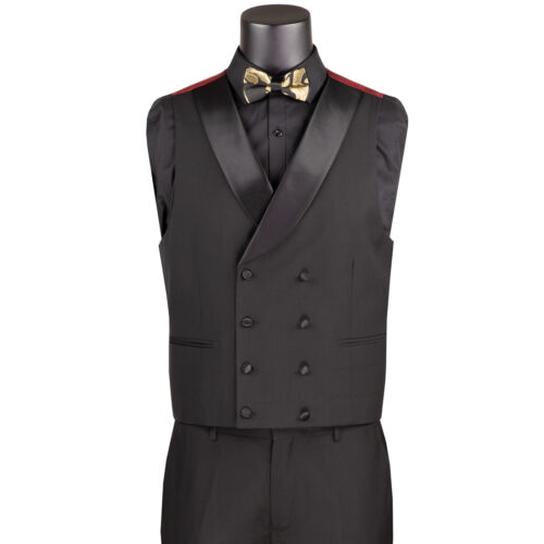 VINCI Men's Black & Gold Jacquard 3pc Modern Tuxedo w/ Bow-Tie - NEW - Picture 3 of 4