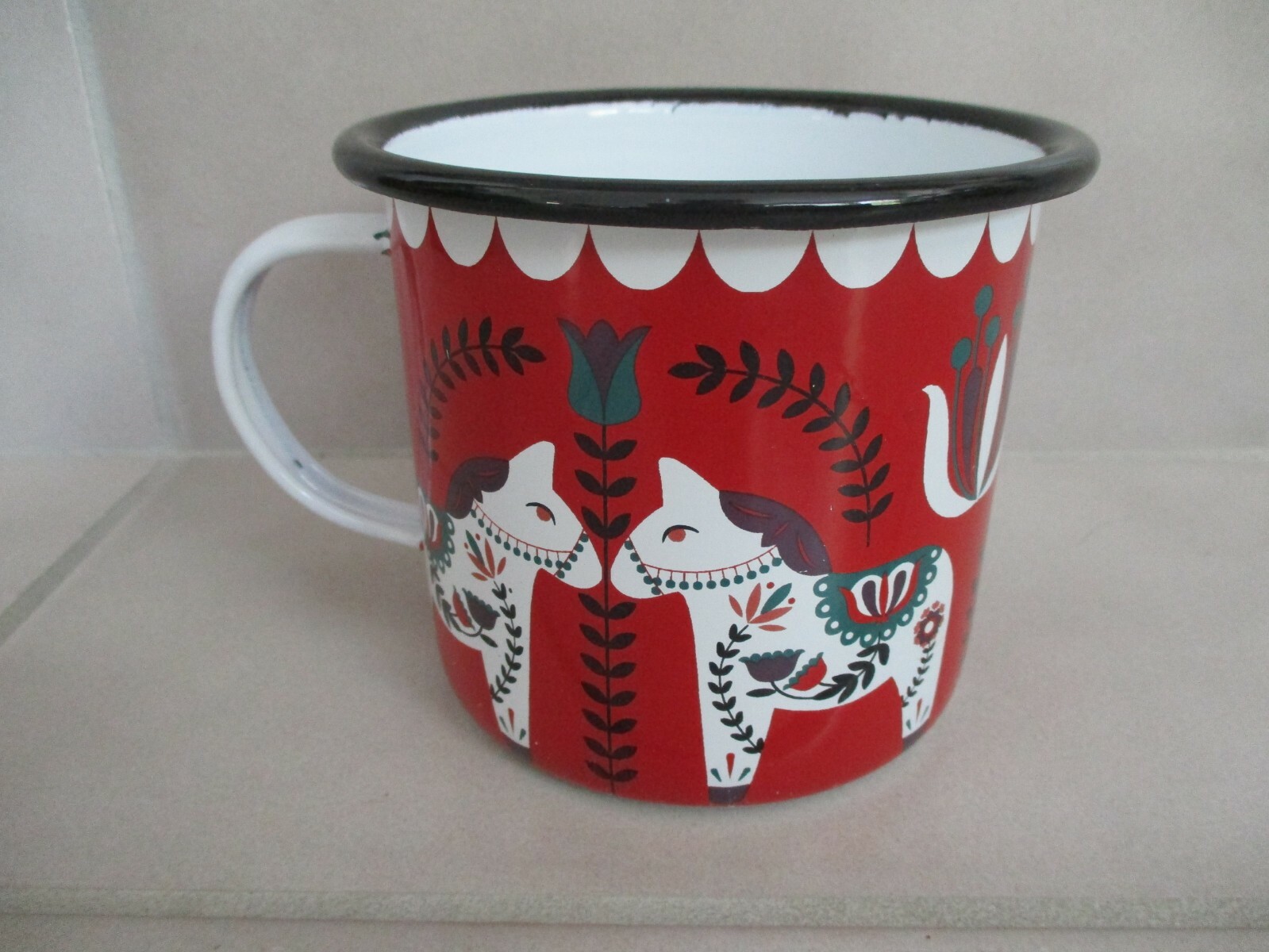 Francesca's Damlahorse Enamelware Tin 3 3/4" Coffee Mug Cup 18 oz
