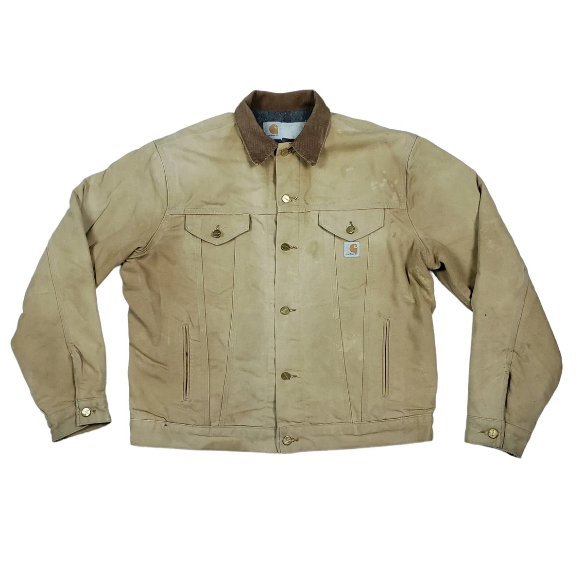 Vtg 90 Carhartt J148 Trucker Jean Canvas Jacket Brown Blanket Lined XL USA  Made | eBay