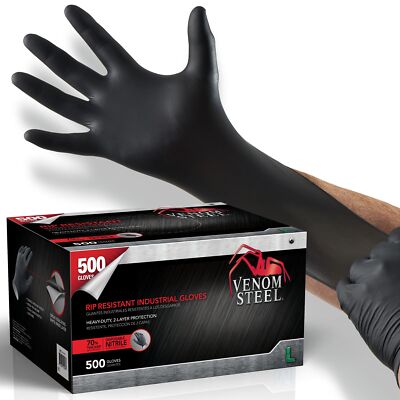 500 Pack Venom Steel Heavy Duty Black Nitrile Gloves 6 Mil Thick Powder Free