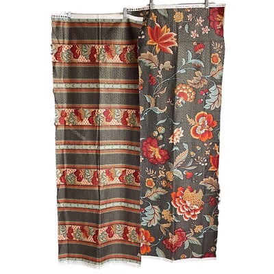 2 Stanley King Fabric Pcs Remnant Orange Flowers Gold Black For Pillows? 54x19
