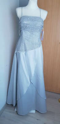 Poly usa Ballkleid Abendkleid Grau Silber Brautjungfern kleid Gr 44 Spitze Lang