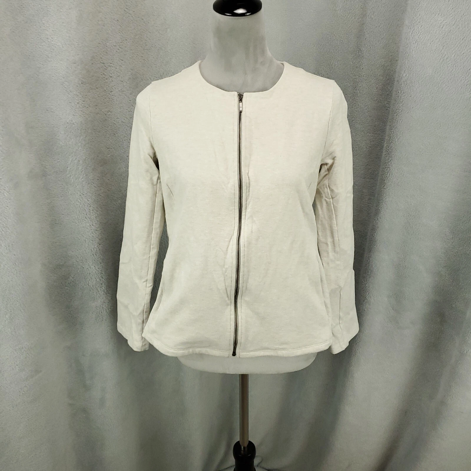 OFF WHITE Giacca Eileen Fisher donna XS cotone biologico beige bianco sporco zip intera