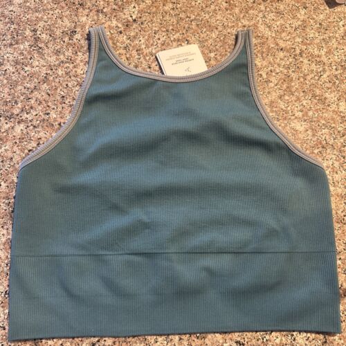Athleta Aurora High Neck Crop Tank, Size Medium Teal Ribbed New With Tags