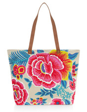 Image of ACCESSORIZE SUZIE WOW EMBELLISHED FLOWER TOTE BAG BEACH TROPICAL FLORAL LARGE