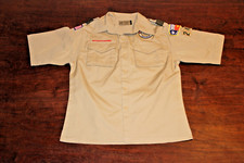 Boy Scouts of America BSA Youth Shirt Tan Large Glued Patches Short Sleeve