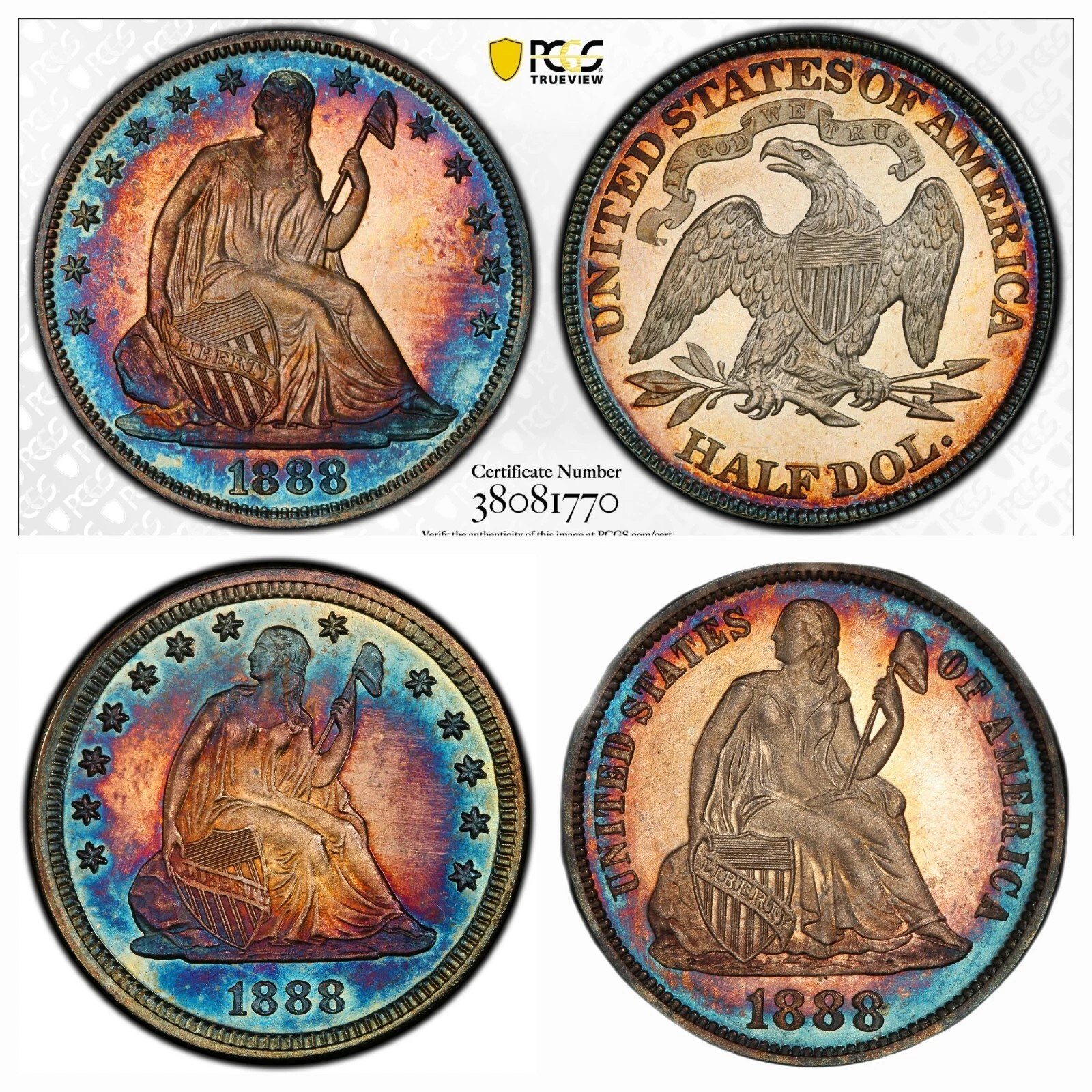 1888 SUPERB 50c,25c,10c SEATED LIBERTY PROOF CAC PR67CAM*PR67*P R66+CAM*ALL  CAC!