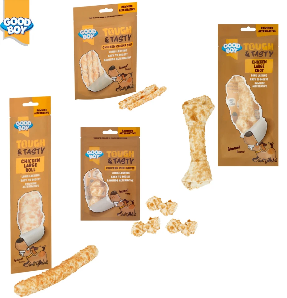 GOODBOY GOOD BOY RAWHIDE FREE CHICKEN DOG TREAT CHEWS CHOMP STIX MINI KNOTS CHICKEN ROLL