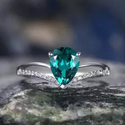 2Ct Pear Cut Lab-Created Emerald/Diamond Women's Ring in 14K White Gold Plated