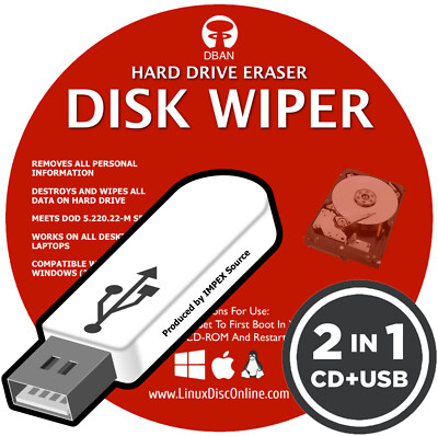 #ad Hard Drive Eraser USB amp; CD NEW 2025 DBAN Remove Destroy Disk Wiper 2in1 Software $15.99