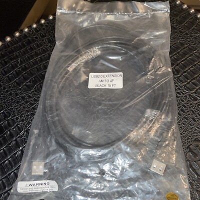 USB 2.0 Extension Cable AM To AF 15 Ft Black Sealed New