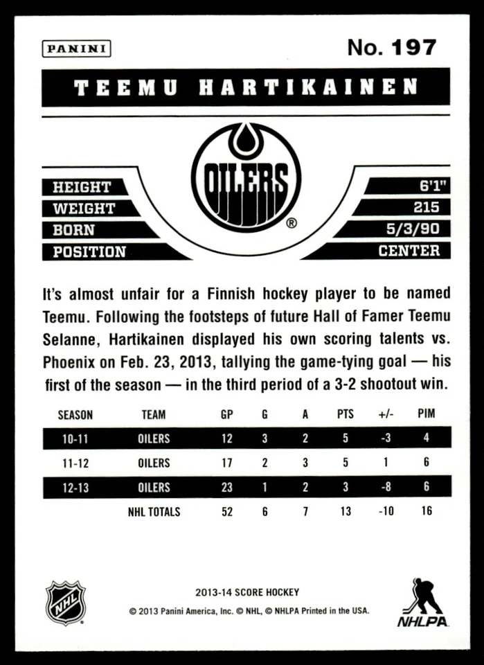 2013-14 Score Gold Teemu Hartikainen Edmonton Oilers #197 - Image 2 of 2
