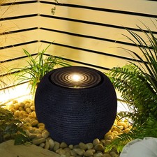 Image of Large Stone Sphere Solar Powered LED Water Feature Outdoor Garden Fountain Decor