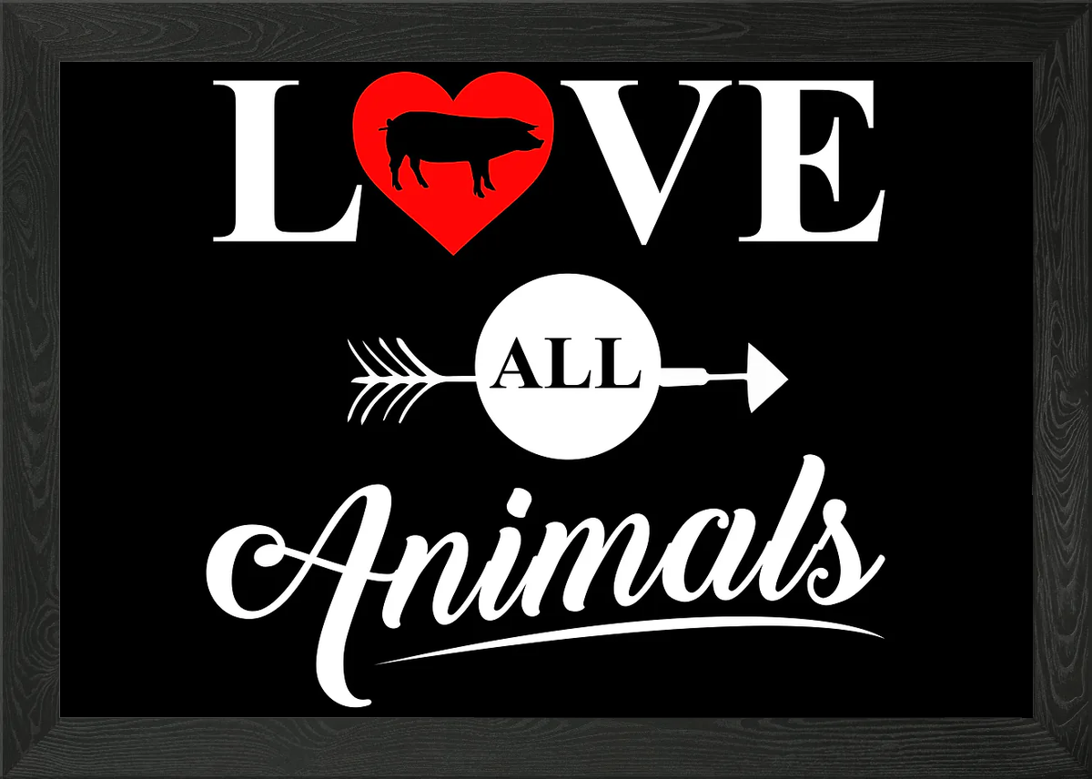 Love All Animals Vegan Framed Wall Art Poster Canvas Print Picture ...