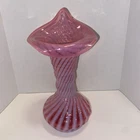 Vintage Fenton Cranberry Pink Opalescent Twisted Jack N Pulpit  Glass Vase