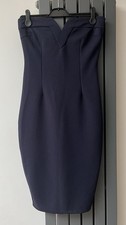 Chic Navy Blue AX Paris Bodycon Midi Strapless Textured Fabric Dress ~ Size 10
