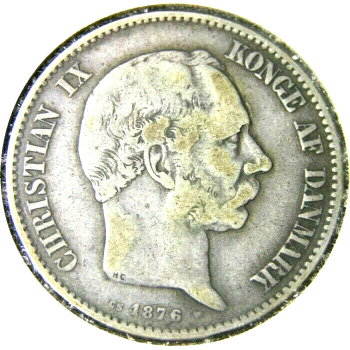 elf Denmark 2 Kroner 1876 Silver  Christian IX 