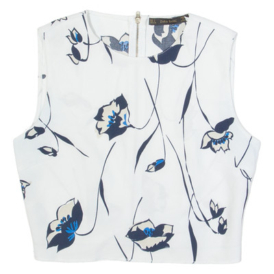 ZARA BASIC Damen Cropped Top Weiß Ärmellos Floral Größe S