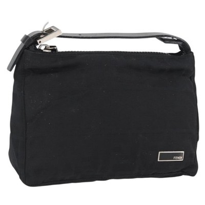 FENDI Zucca Canvas Pouch Black Silver Auth YKZ366