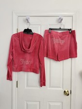 Juicy Couture Velour Hoodie Shorts Tracksuit SET RED- Size L NEW