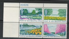 #1365-68 1969 6-cent Beautification of America se-tenant block of 4 MNH w/plate#