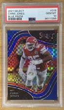 #/49 PSA 10🔥 2021 Panini Select Chris Jones FIELD LEVEL Blue Checkerboard Prizm