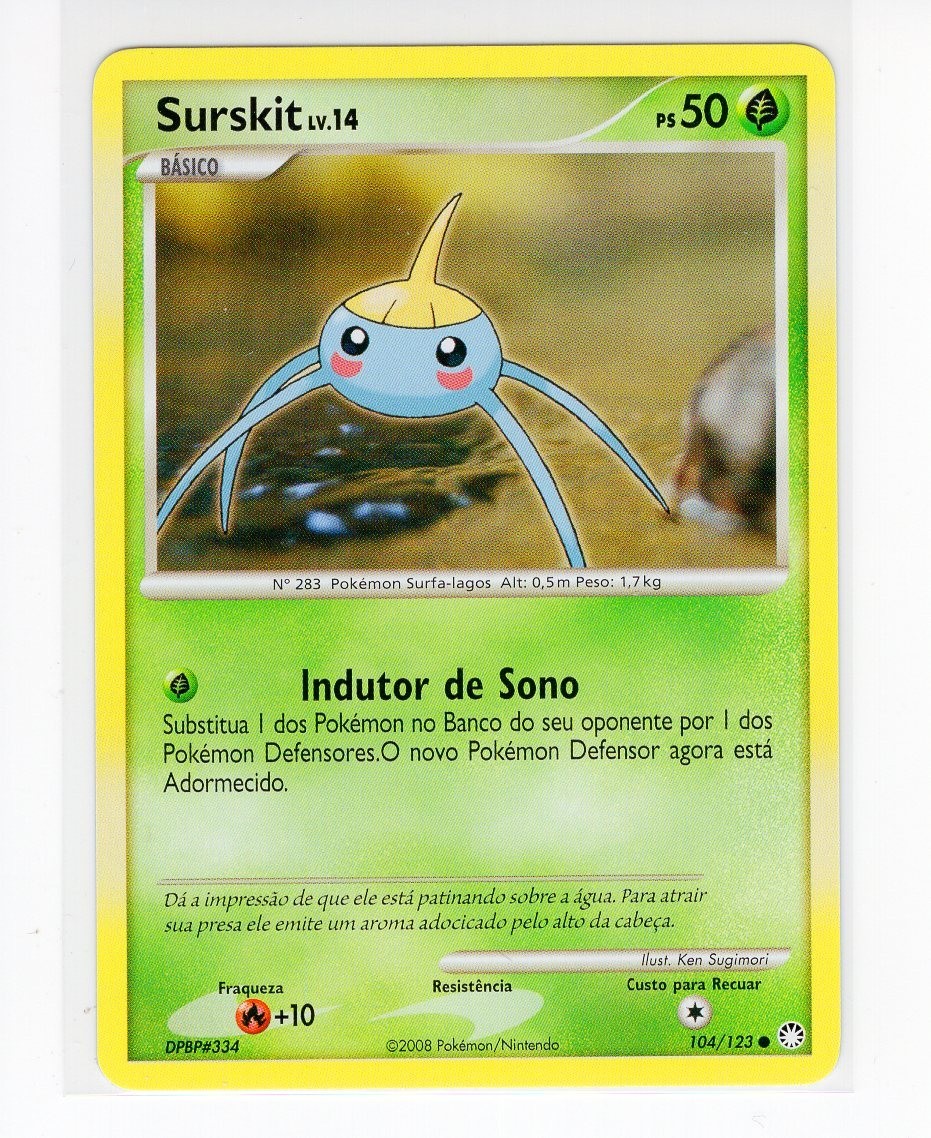 1x ~PT~ PORTUGUESE Surskit 104/123 DP Mysterious Treasures Pokemon Card (PE2)