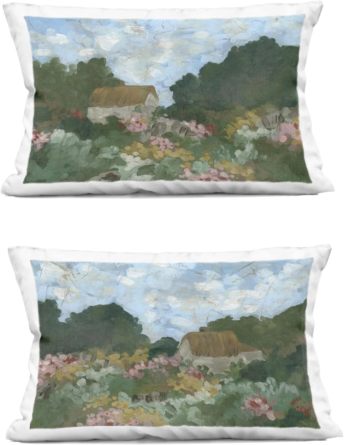 Cottage Bungalow Green Abstract Throw Pillows - Set of 2, 14x7x20 Inches