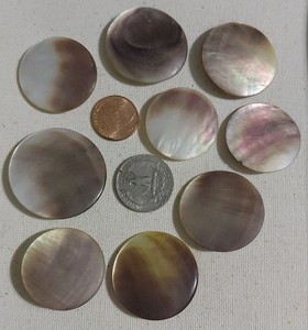 Lot of 9 Large Vintage Carved Mother of Pearl Shank Buttons, 1 3/16" - 1 7/16"