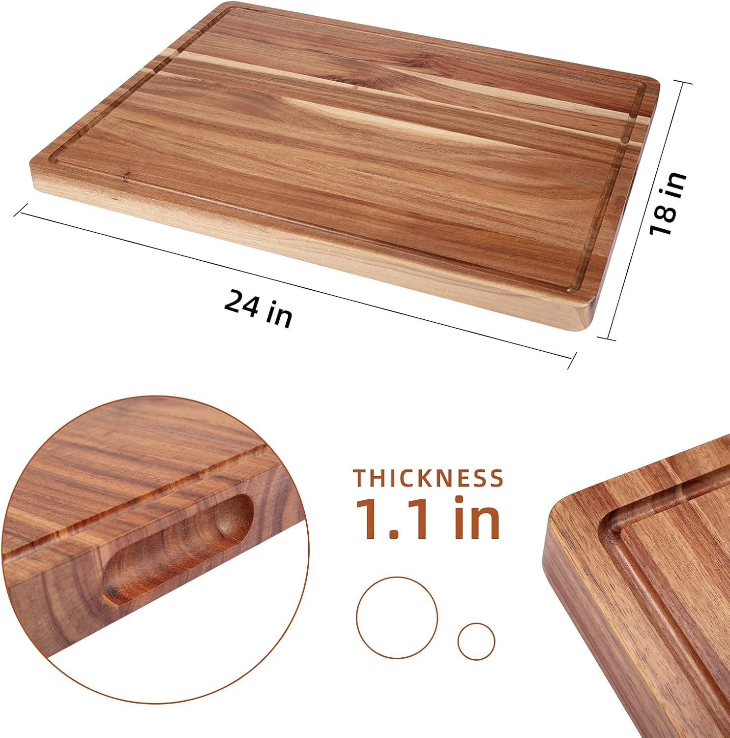24" x 18" Extra Large Acacia Wood Cutting Board for Kitchen with Juice Slot