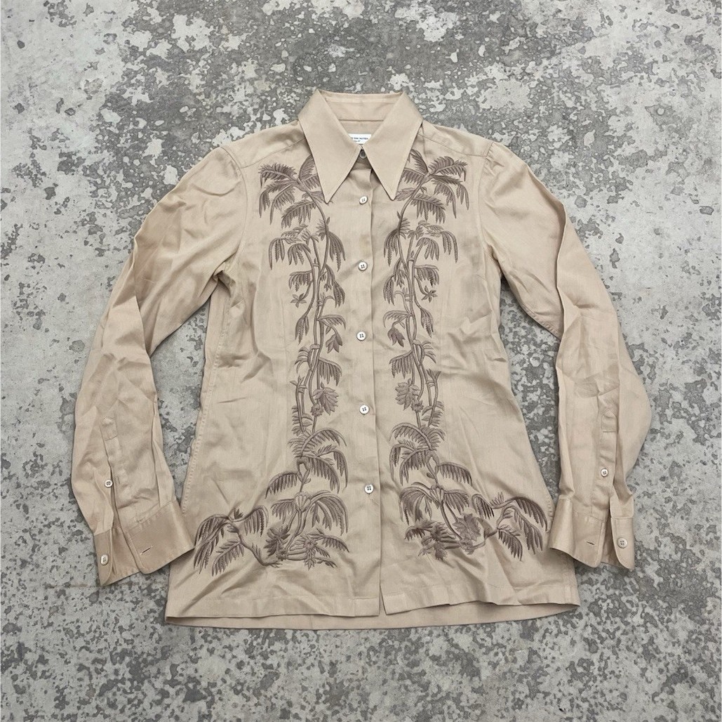 Dries Van Noten Point Collar Palms Embroidery SS21 Button Down Shirt Size S