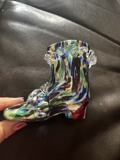 Vintage Bohemian Murano spatter glass boot-shaped posy vase Franz Welz factory ?