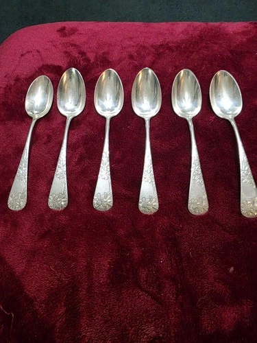 Chrysanthemum by Gorham Sterling Silver Teaspoons 5 7/8" Flatware. 6 spoons.