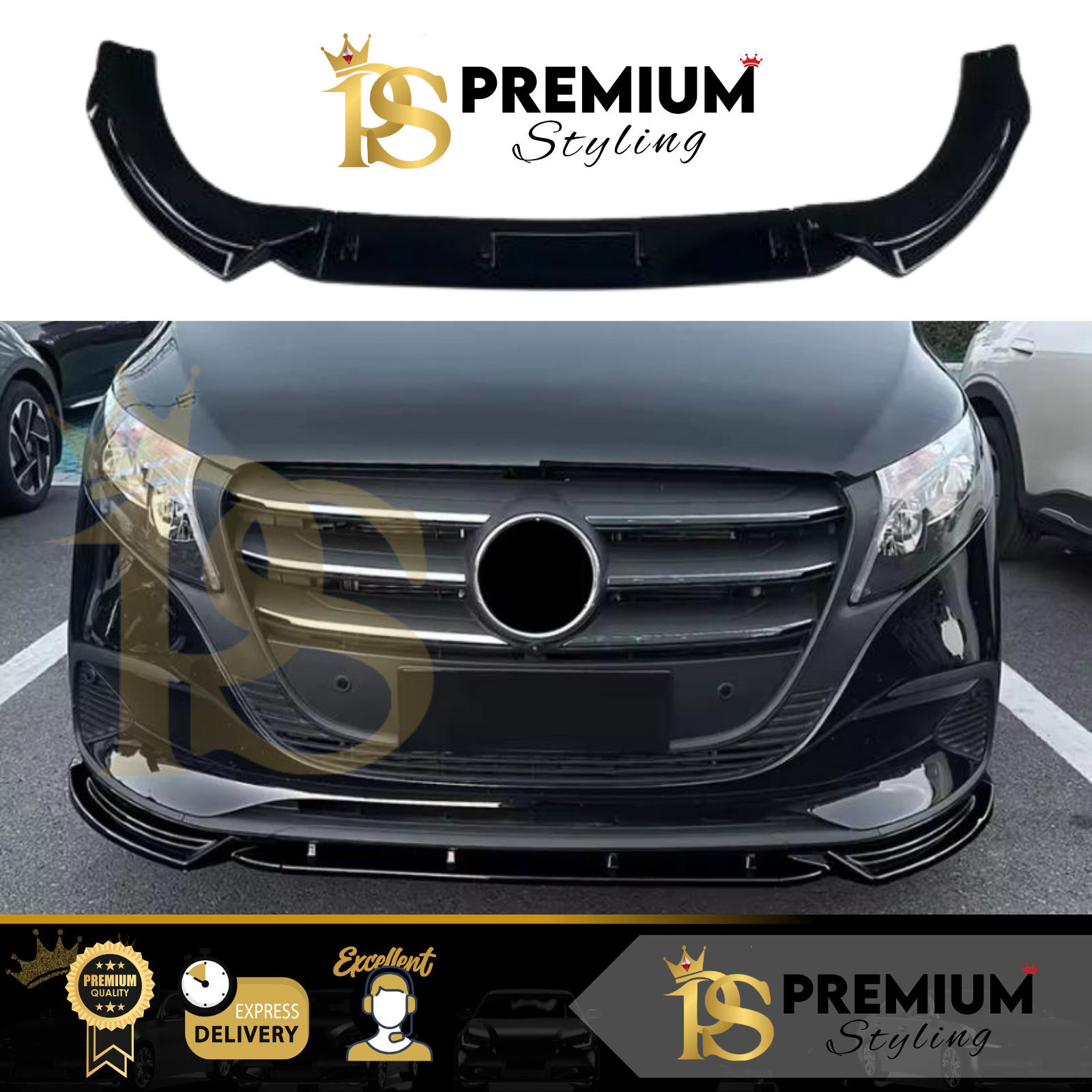 Mercedes V Class Vito Viano W447 Gloss Black Front Splitter Spoiler 2024+