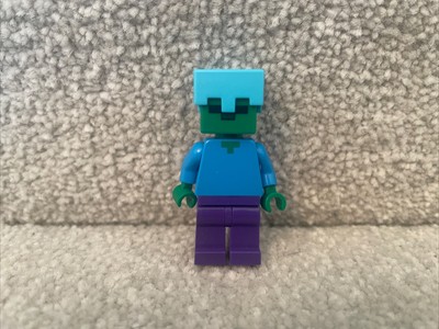 Lego Minecraft Minifigur min174 Zombie Azurblau Helm Dunkel Lila Beine Mini Fig..
