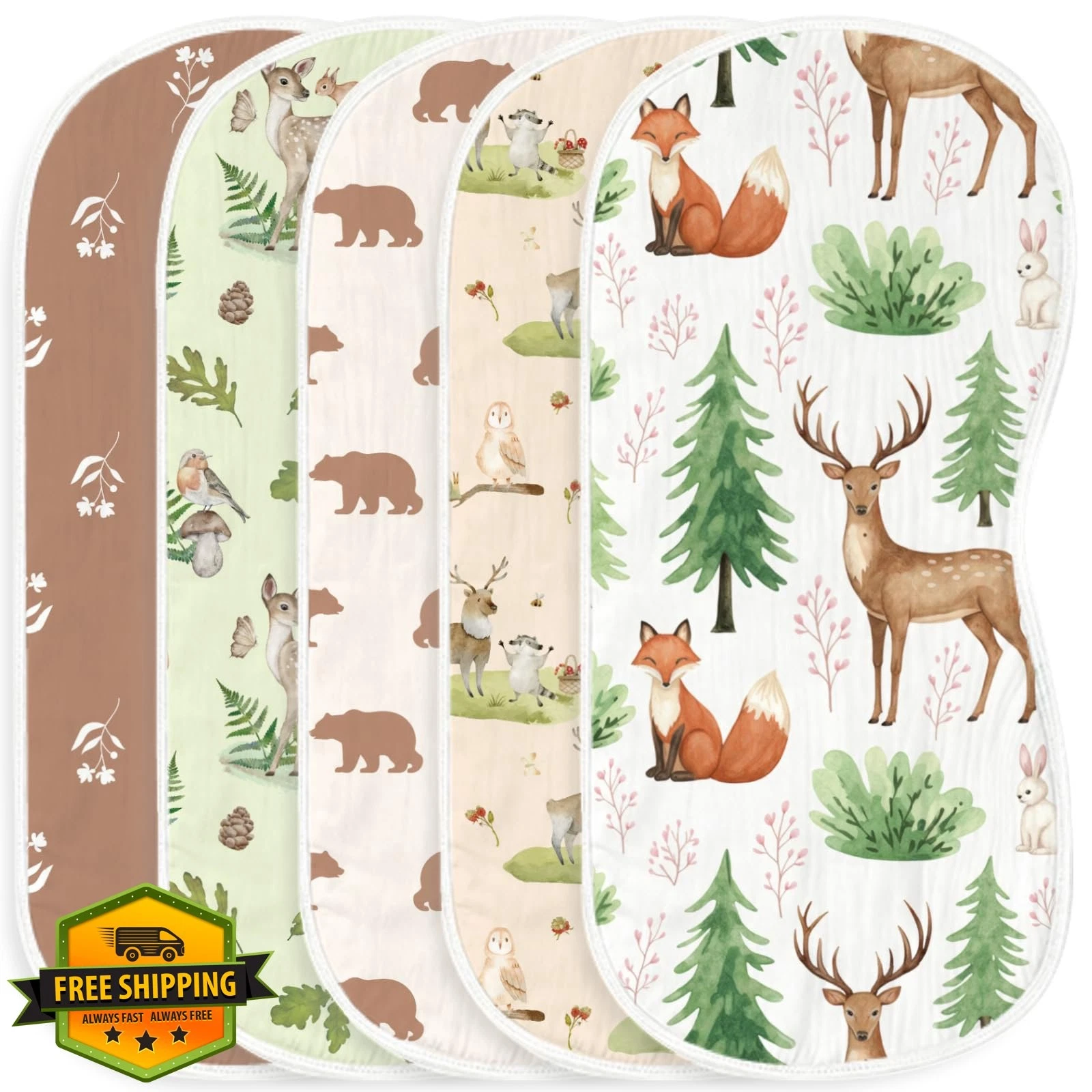 Wauprant Burp Cloths 5pc Woodland Forest